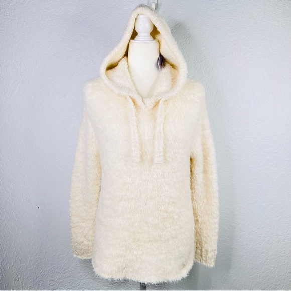 NWT James Perse Crème Fuzzy Wool Blend Sherpa Hooded Hoodie Sweater - Picture 11 of 16